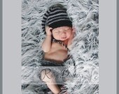 SALE Newborn Boy Baby Hat PHOTO PROP Black Grey Stripe Munchkin Stocking Cap Long Tail PiCk CoLors Knit to Order Unigender Neutral RoCker R