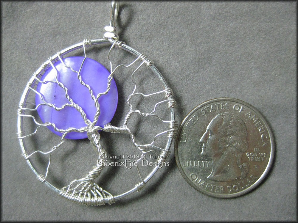 Purple Moon - Tree of Life Pendant in Sterling Silver Wire with Purple Pearl Shell Full Moon Night Magic Royalty