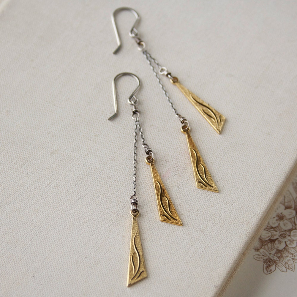 Fall 2012- Riverwalk Earrings- vintage brass, sterling silver, goldfill.
