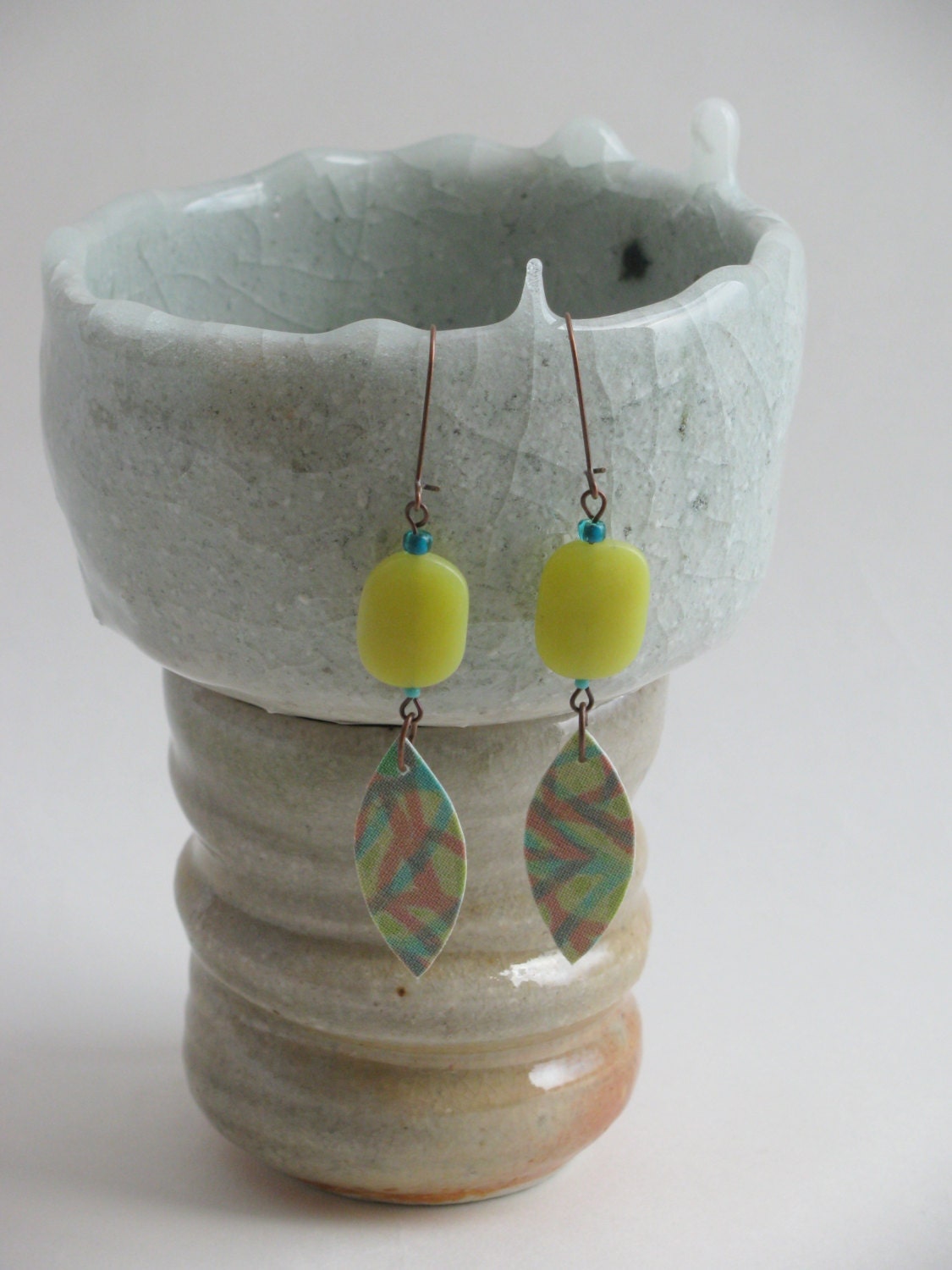 spring LEAF hand dyed fabric earrings