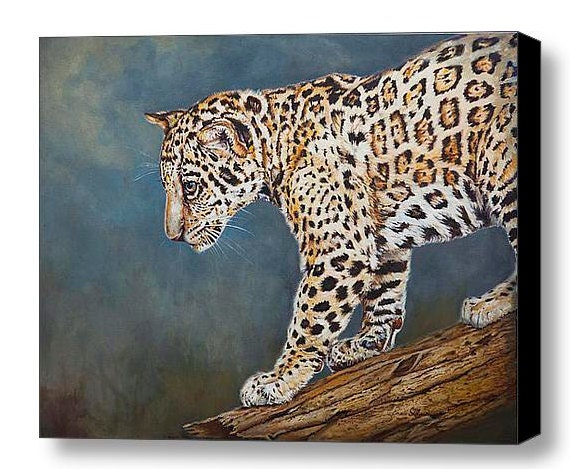 Jaguar Cub Painting - Wildlife Canvas Print 16x20in