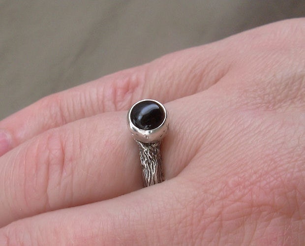 Black Onyx Ring in Sterling Silver - Sticks and Stones Design - sizes 6 to 8.5