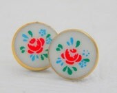 Little Red Rose Bud Vintage Post Earrings
