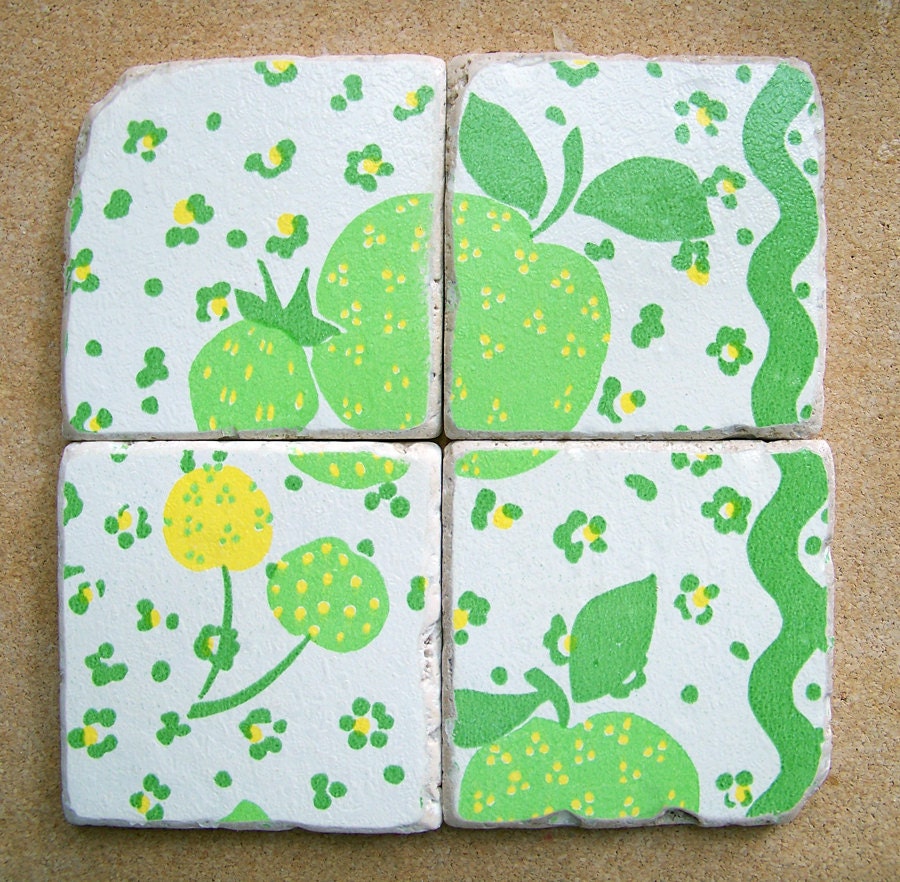 Vintage Wallpaper Coasters in Bright Fruit
