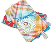 Baby Burp Cloths Red Tartan Aqua Pristine Poppy Soft Cotton Terry Cloth