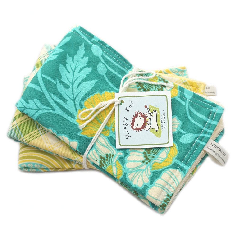 Teal Pristine Poppy & Plaid Cotton Terry Cloth Baby Burp Cloths