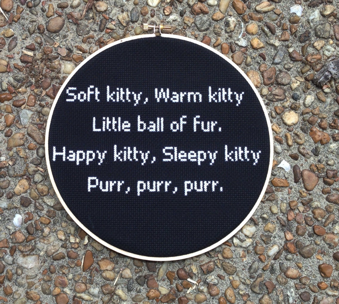 Soft Kitty Cross Stitch Wall Hanging Hoop Art