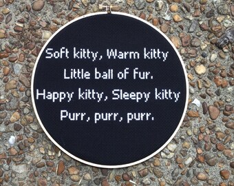 Soft Kitty Cross Stitch Wall Hanging Hoop Art