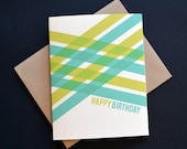 Greeting Card: Green Overlapping Stripes Happy Birthday