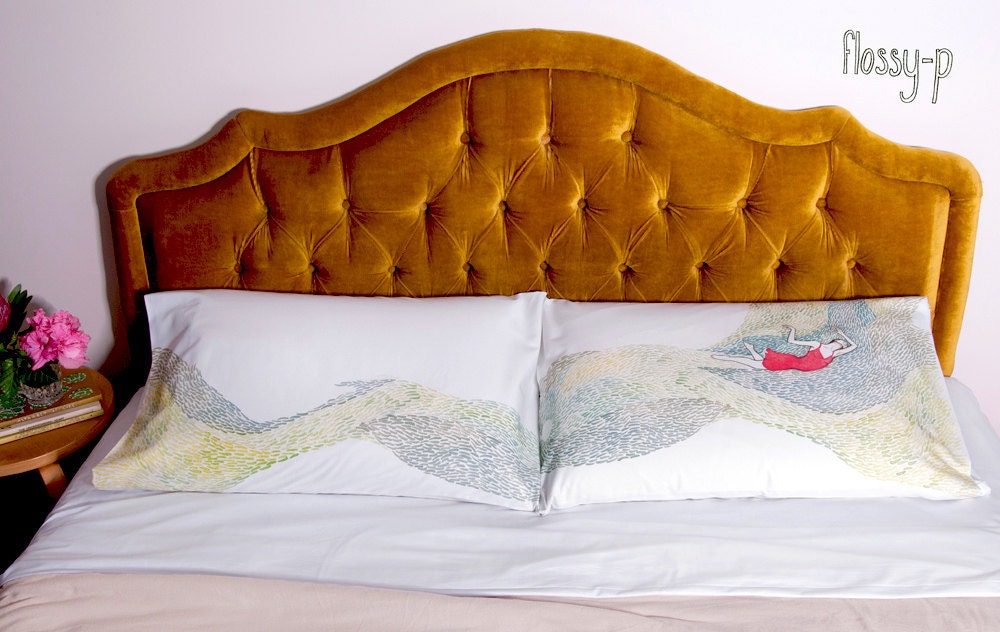 Adrift Pillowcase Set. Illustrated, Printed Pillowcase, Pair.