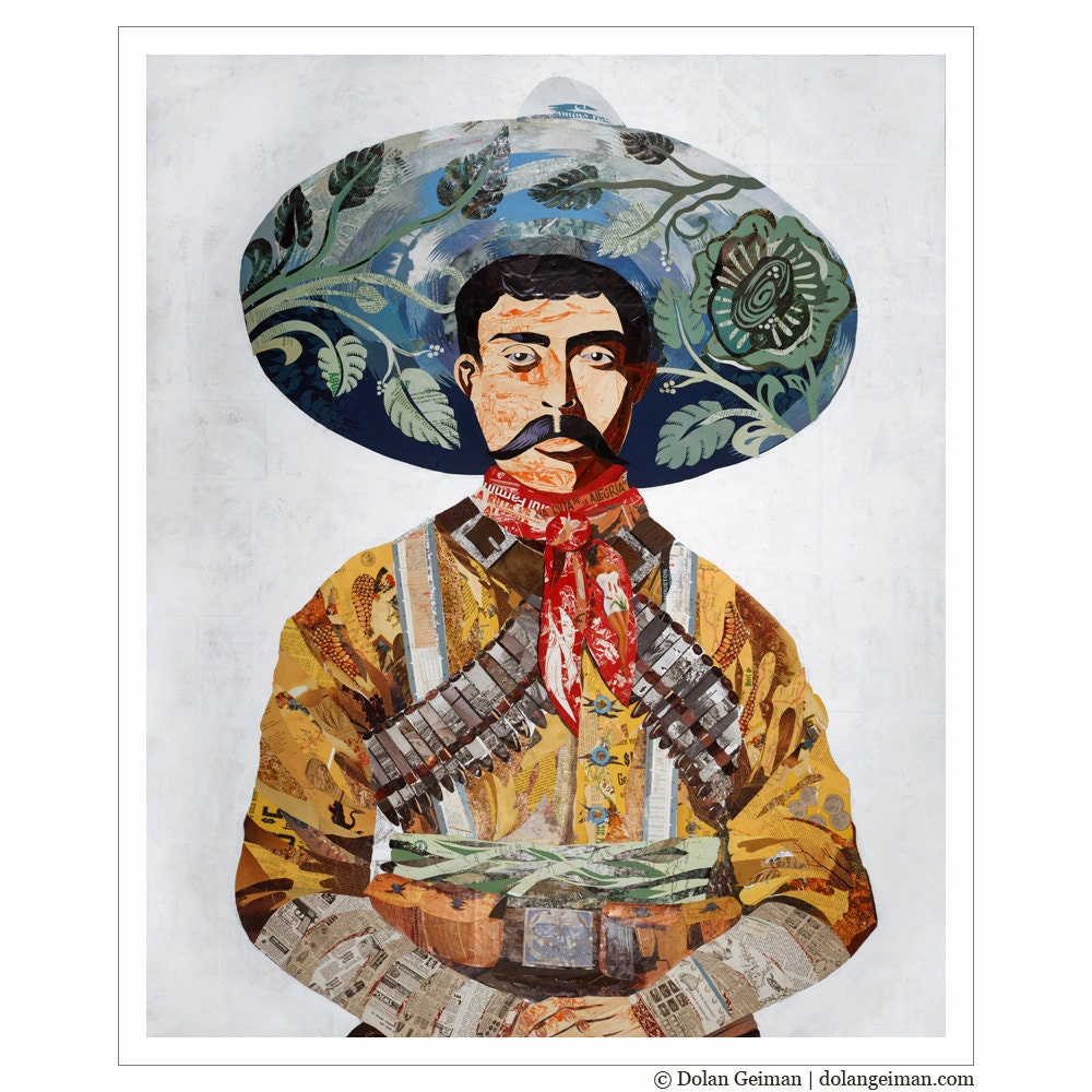 Southwestern Americana Collage, Señor, 16x20 Paper Print Reproduction, Sombrero Mustache Alamo Texas Portrait
