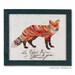 Mixed Media Fox Collage, Vibrant Vintage Paper, Red Fox Collection, Hand Built Barnwood Frame, French Calligraphy, Made to Order