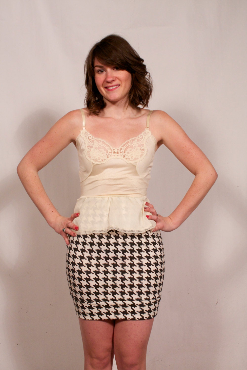 Houndstooth and Ruffle Slip Dress Dress