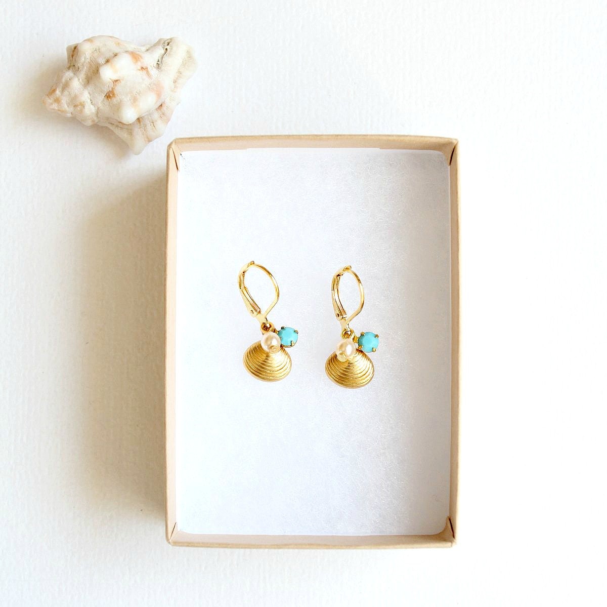 Little Golden Seashell Dangle Earrings