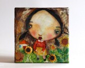 Original painting, Sunflowers, mixed media art
