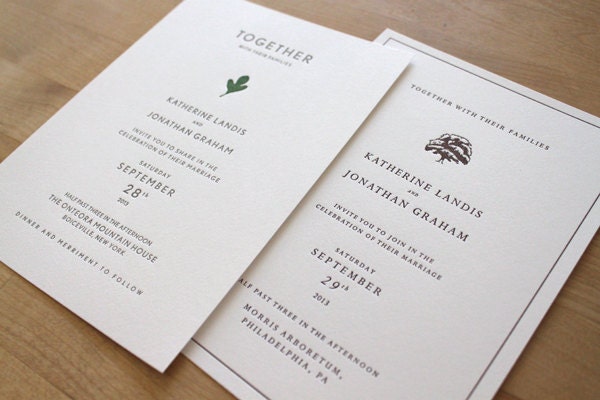 Letterpress Wedding Invitation - Arboretum (Sample Set)