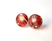 Circuit Board Stud Earrings Red Sterling Silver Circle