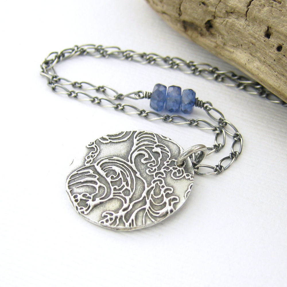 Kyanite Necklace, Beach Jewelry, Ocean Necklace, Sterling Silver Denim Blue Turbulent Waters Handmade Jewelry - Held Within No. 27