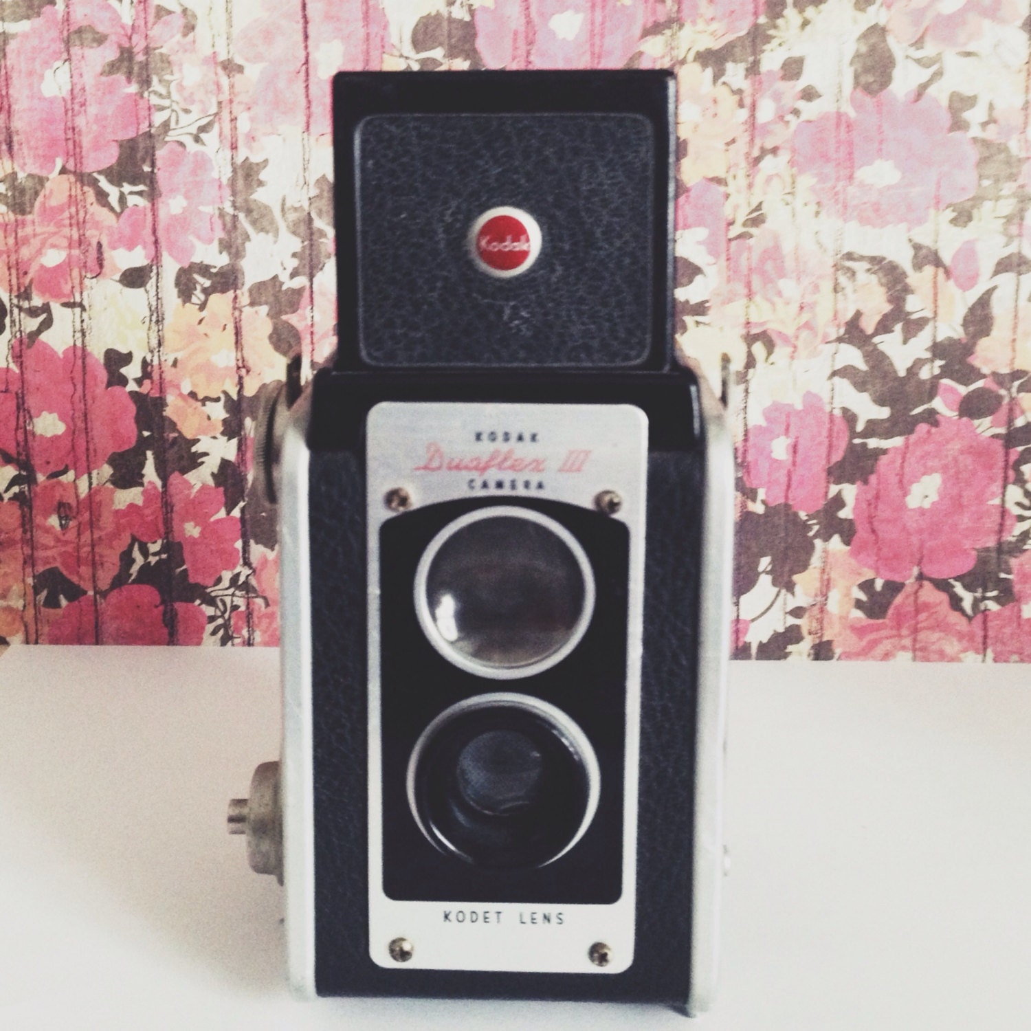 Fine Art Photography Vintage Duaflex Camera Floral Background 8x8 Print Modern Wall Decor Home Decor