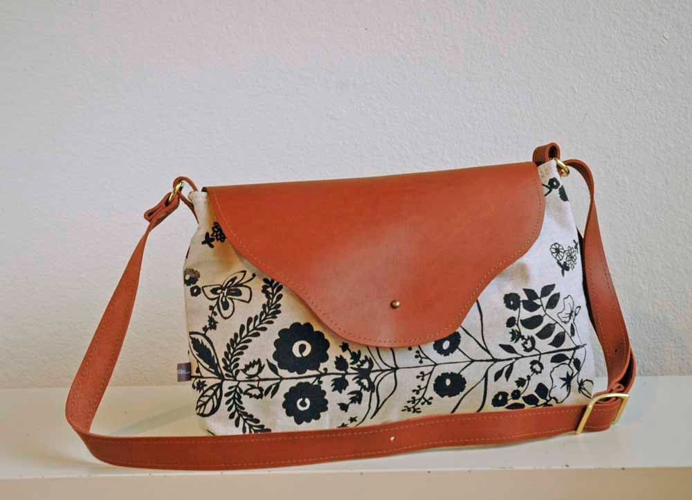 Nina Leather Flap Bag- New Dala Print on Natural Canvas