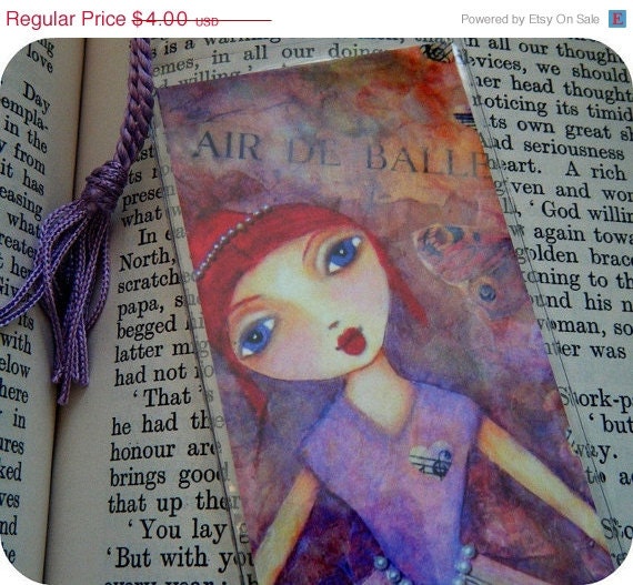 SUMMER SALE Ballerina Art Print Bookmark, Purple, Pink, Life is a Dance, Children's Art, Whimsical