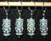 Tiki Ceramic Stitch Markers -celedon beads with erindite swarovski crystal - set of four