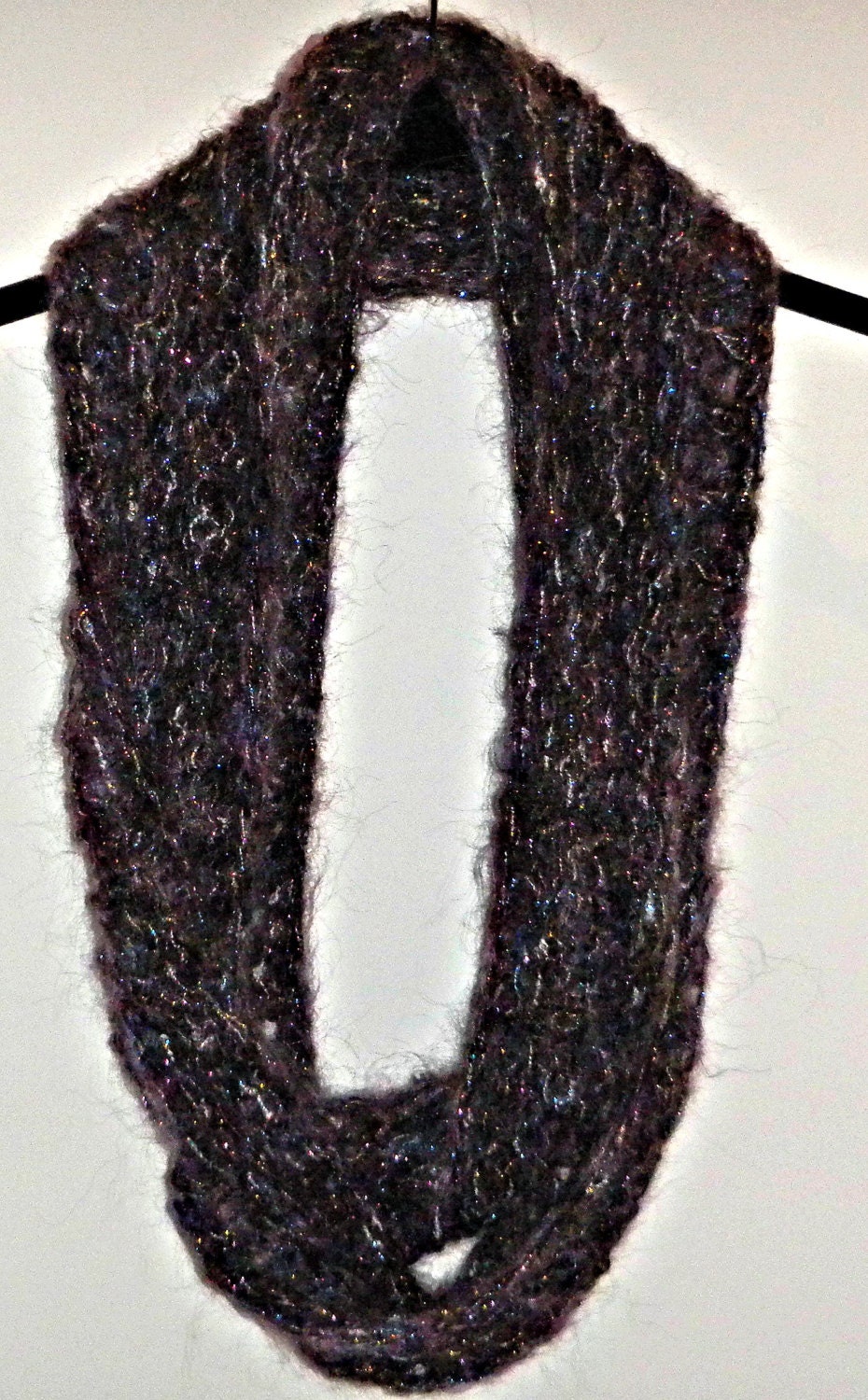 Sale Hand Knit Mobius Infinity Scarf  Purple Acrylic Mohair Cotton and Metallic Free Shipping in the USA