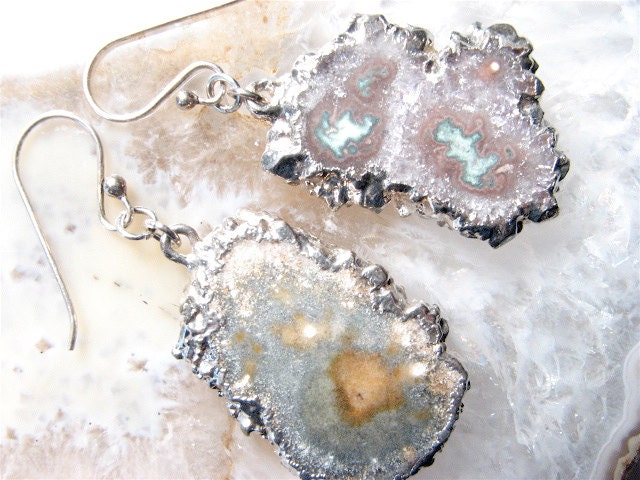 Elementals, Amethyst Stalactite Slice Earrings