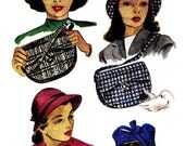SALE 1940s Womens Hats Pattern Beret Shoulder Handbag Bag Purse McCall 1294 Vintage Sewing Pattern Size 23"