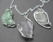 Triple Sea Glass Necklace in Lilac, Green and White from Maine