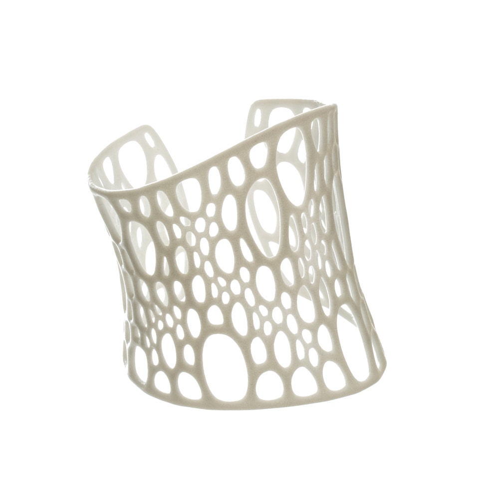 Subdivision Cuff - white nylon bracelet, modern, intricate, cellular jewelry by Nervous System