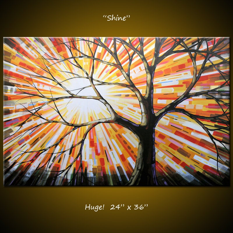 Amy Giacomelli Original Large Abstract Painting Modern Contemporary Trees ... 24 x 36 ... Shine
