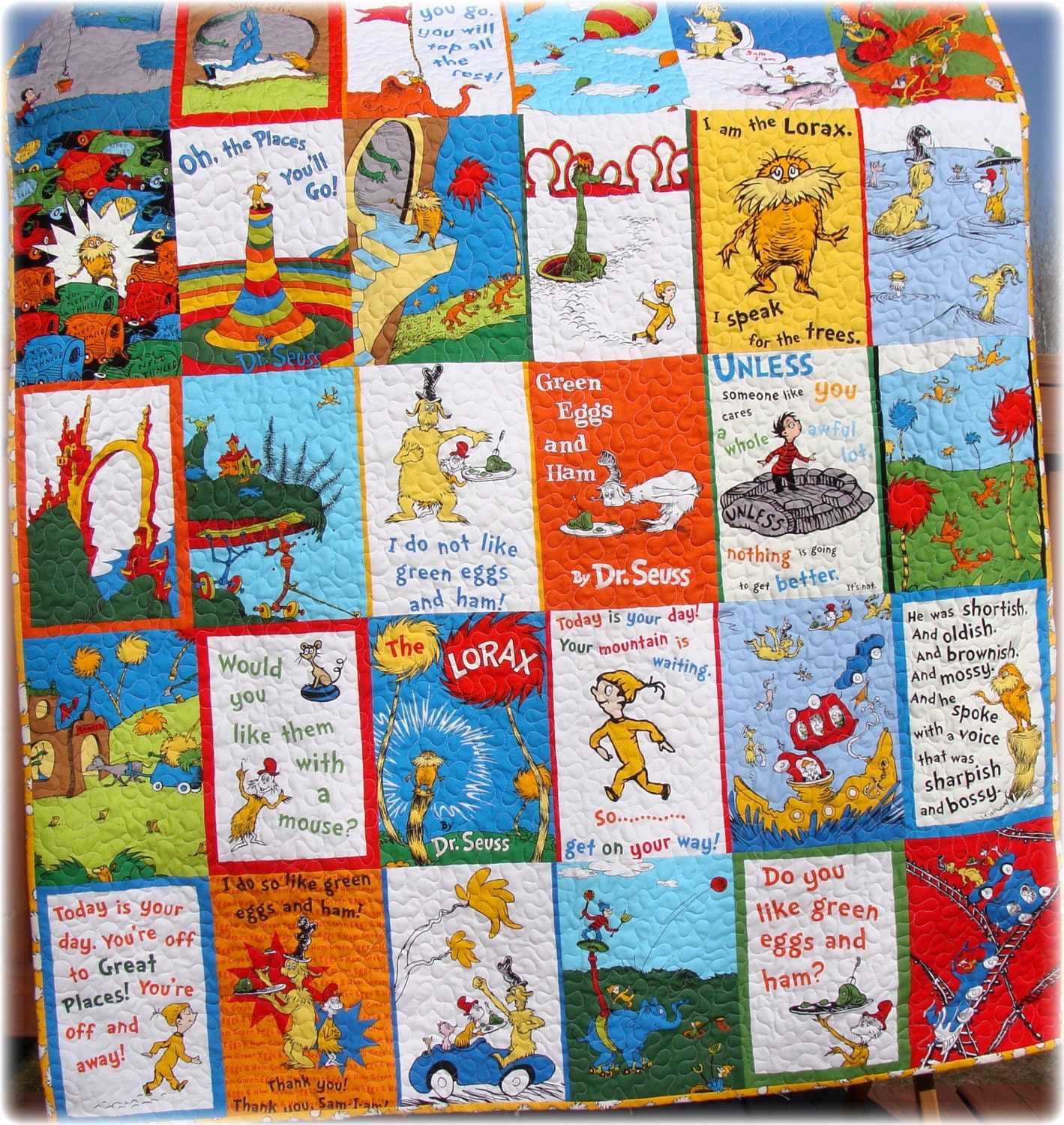 Dr Seuss Baby Quilt Green Eggs and Ham, The Lorax and Oh the Places youll  gender neutral