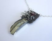 Stag Skull Pendant - Silver, found objects and gemstones