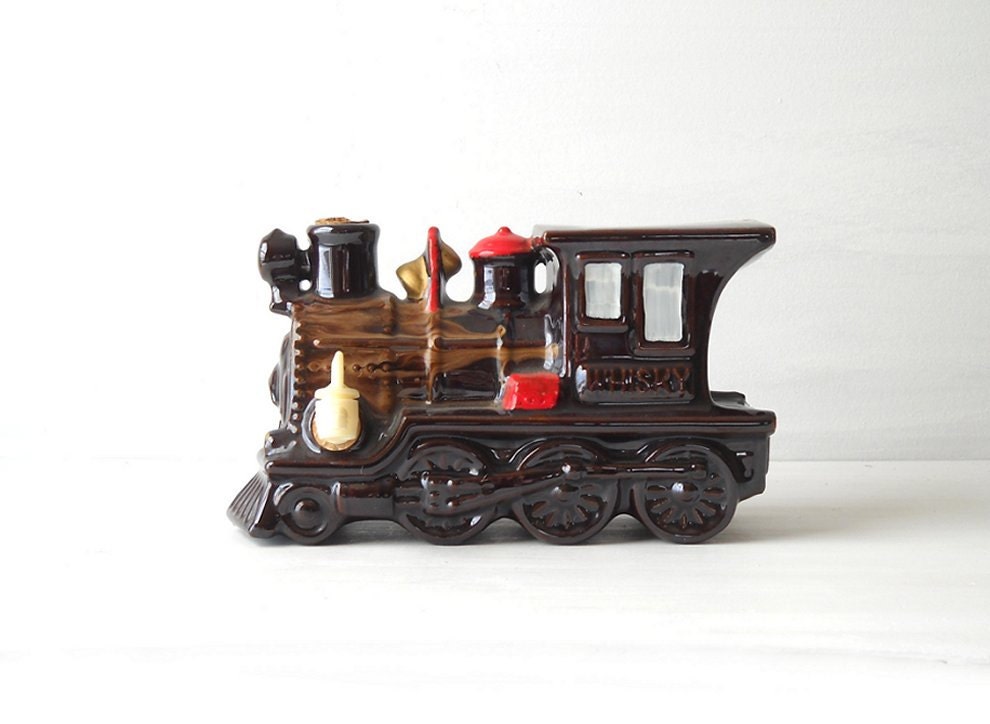 Vintage Train Decanter  - Redware Pottery - Figural Whiskey Bottle