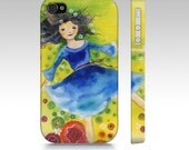 Sun Child - iPhone4 Case cellphone cover green happy girl summer dress watercolor art painting phone accessory hard-case painted Oladesign