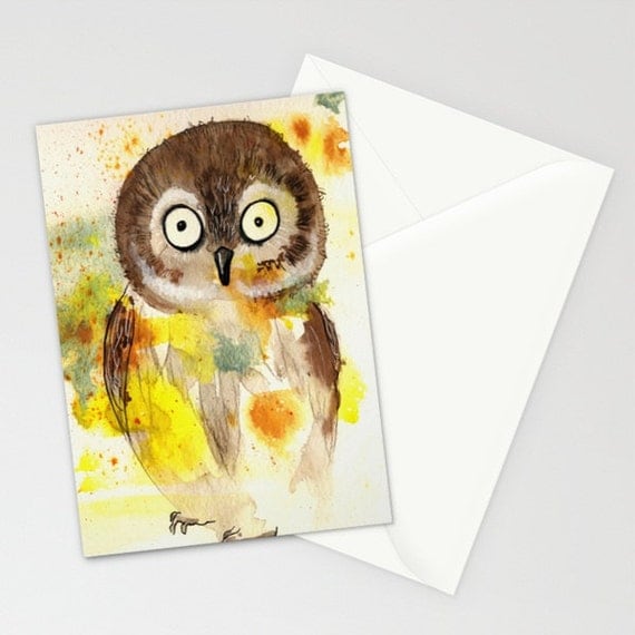 Buy e greeting cards gift ideas - Owl - Greeting Card cute baby owl kids birthday gift ideas congratulations shower get well love you colorful watercolor painting envelope