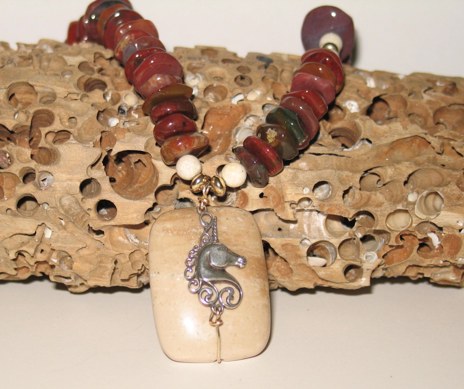 Chunky Jasper and Sterling Unicorn Necklace