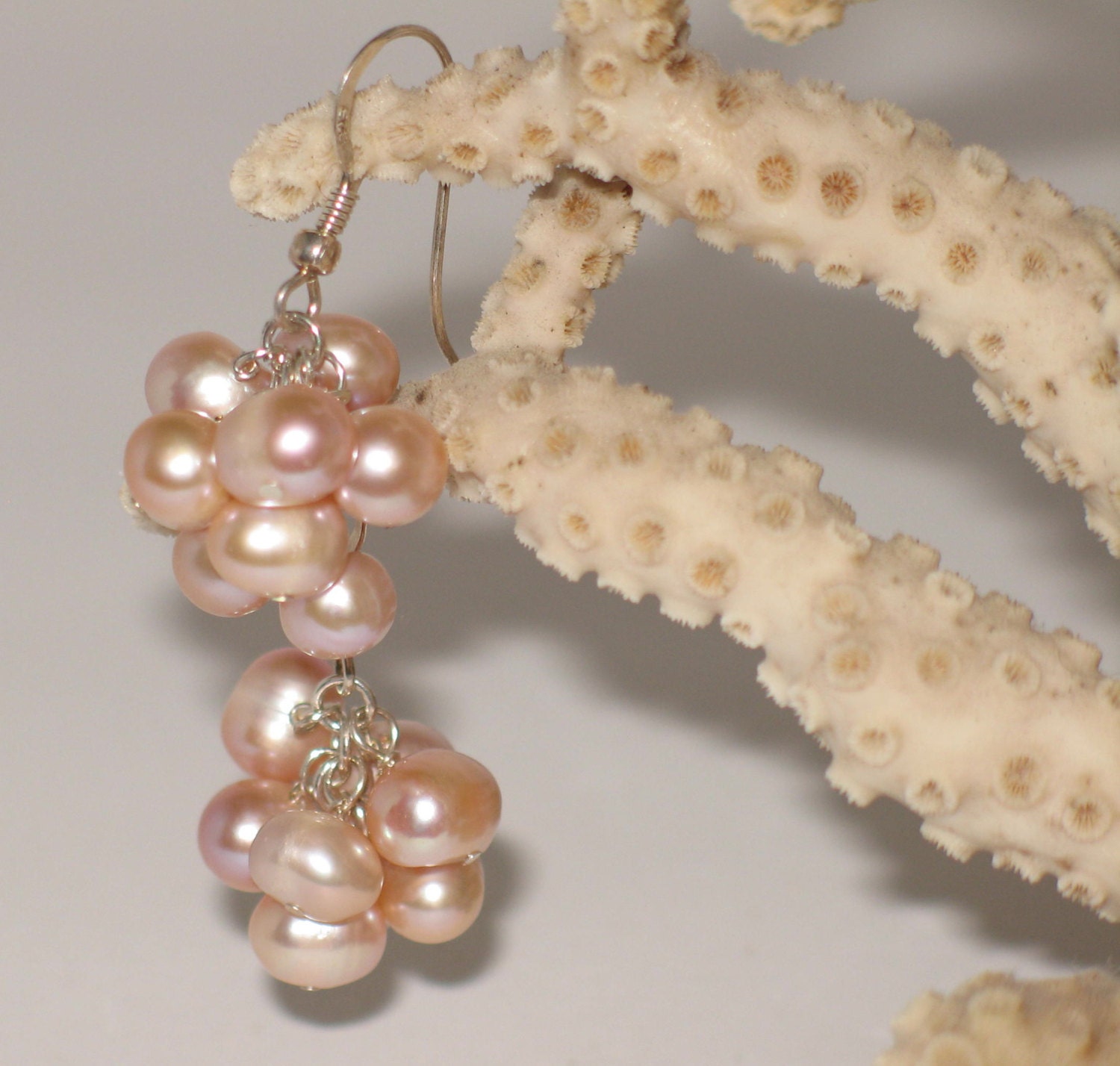 Pink Pearl Cluster Earrings