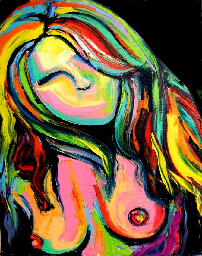 Figure painting original abstract oil female nude by Aja Femme 292 16x20