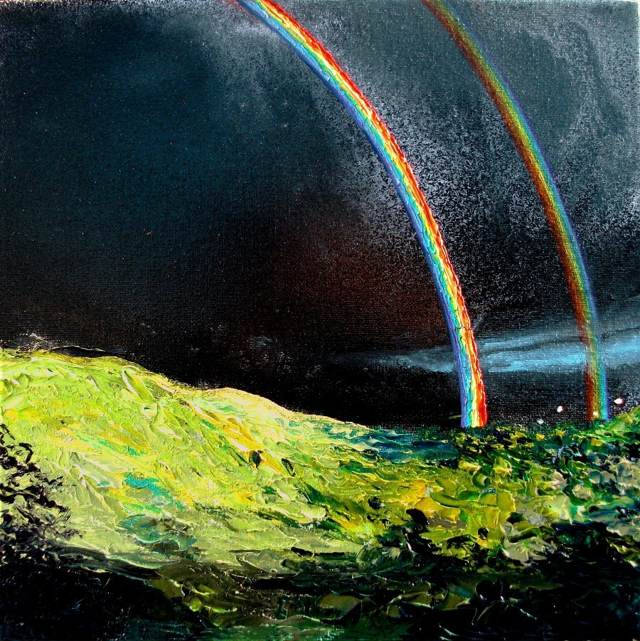 Print of original oil painting reproduction by Aja - Double Rainbow All The Way 20x20
