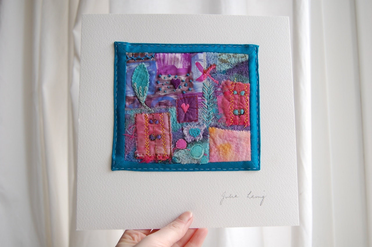 SALE Ready to frame TEXTILE ART 'Hearts'