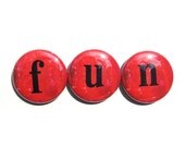 Red Alphabet Magnets - Red and Black Alphabet Pinback Buttons, 26 Letter Magnets, Letter Pinbacks, Alphabet Pins, fridge magnet