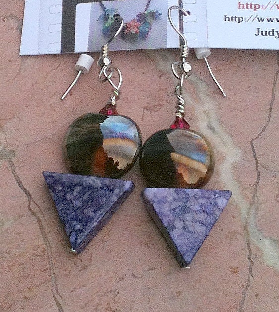 Geometric lampwork and stone earrings SRA CGGE