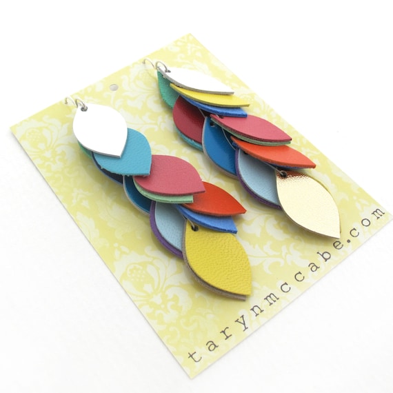 Multi Color Leather Cascade Earrings