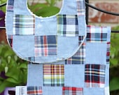 Madras Plaid Baby Bib and Burp Cloth Set - Burpcloth - Bib - Madras Plaid Bib - Madras Plaid Burp Cloth - Boy Baby Gift Set