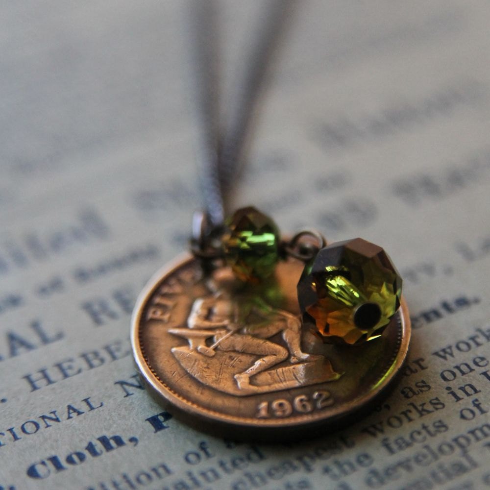 Phillipines Necklace with Vintage Coin and Swarovski Crystal
