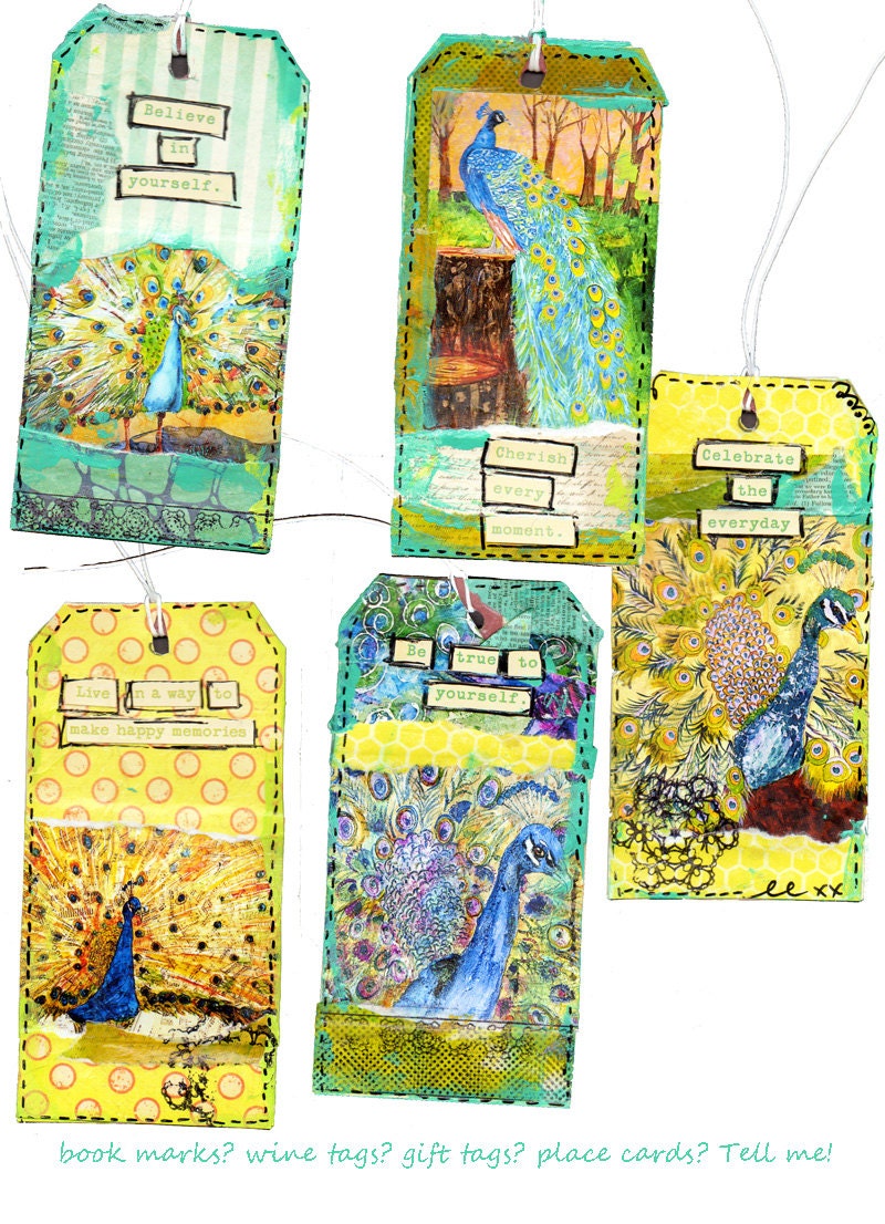 Set of 25 Peacock Bookmarks, inspirational art quotes