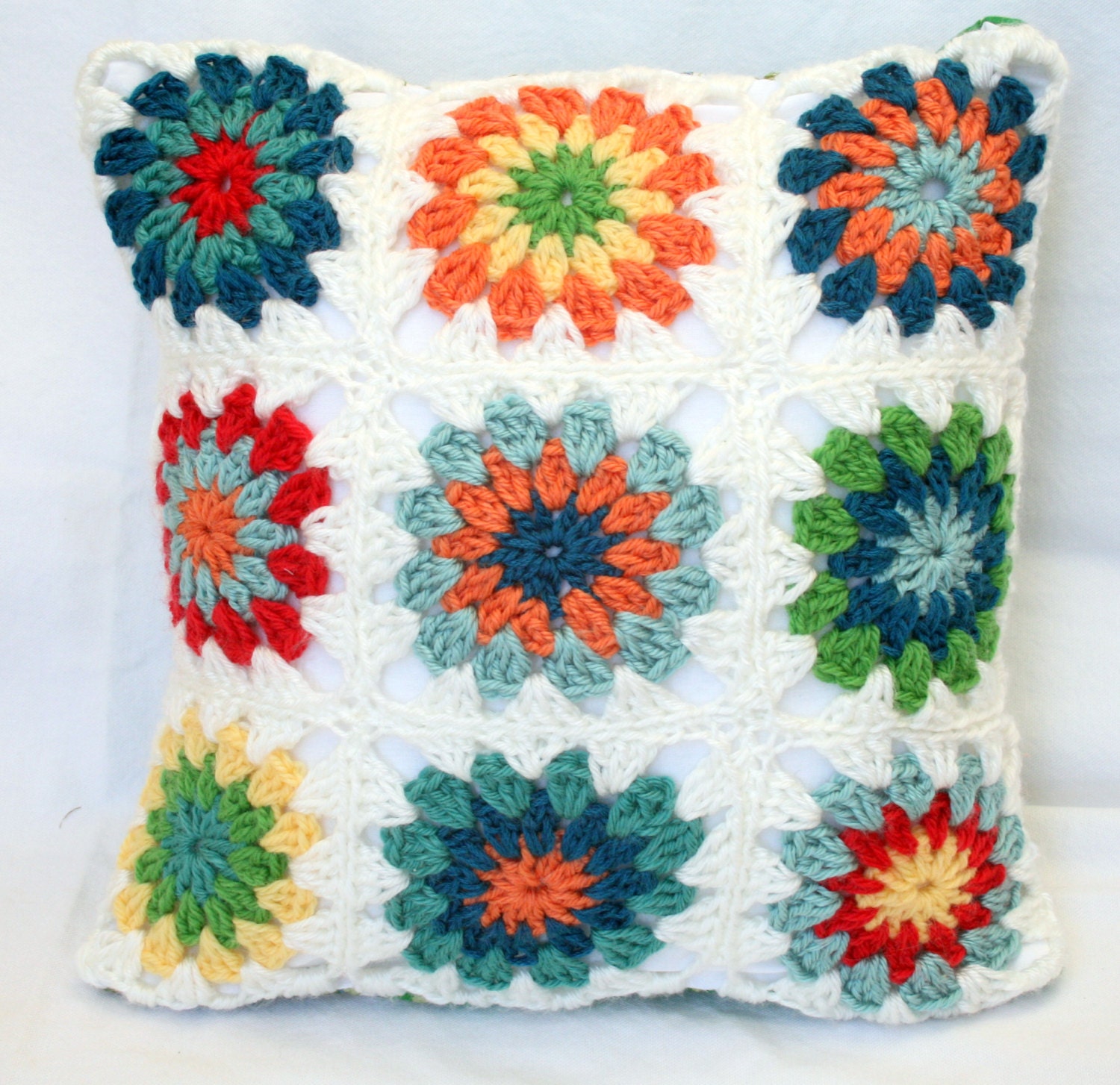 Crochet Granny Square Sofa Pillow, 14" x 14"
