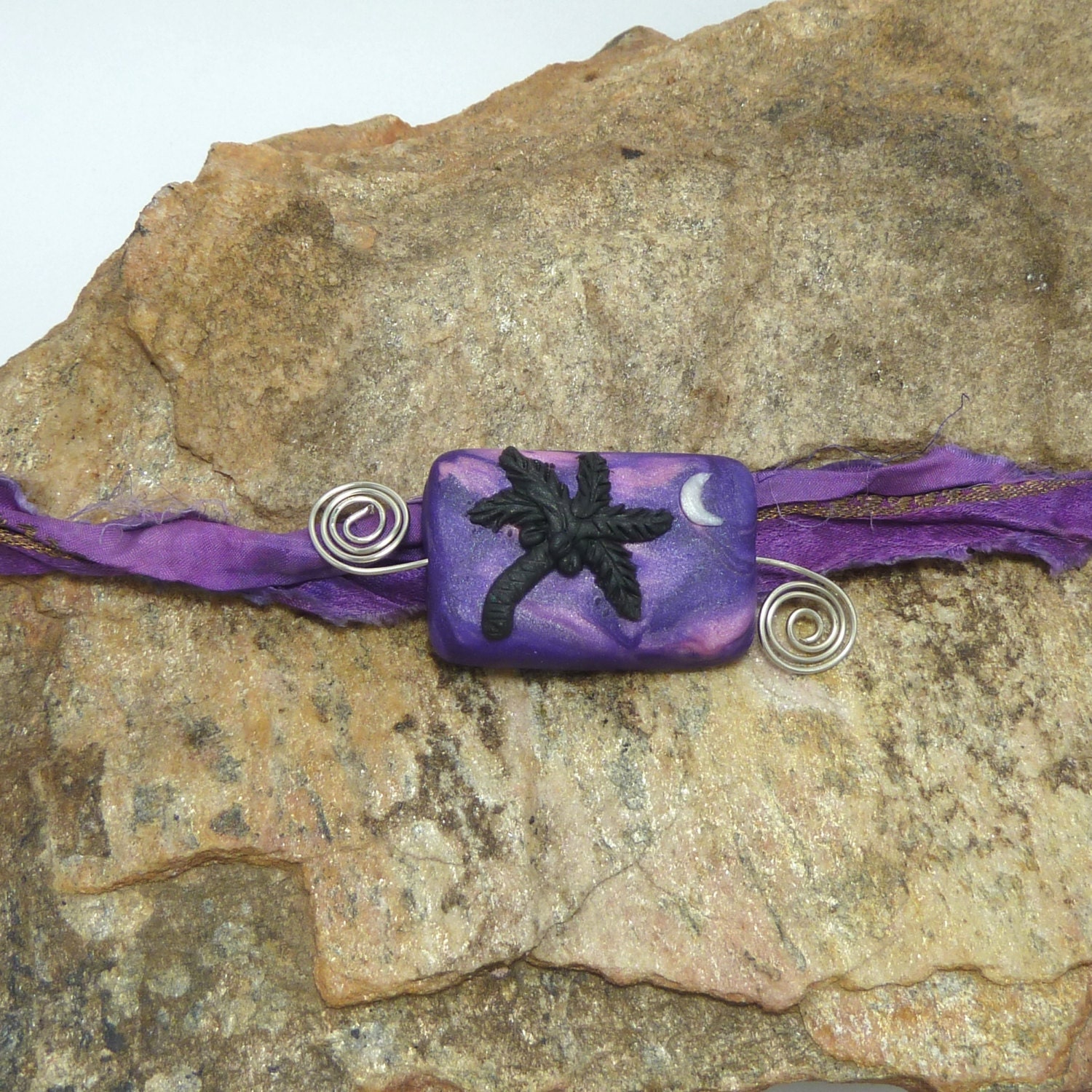 Tropical Moonlight Focal Bead -Purple  and Pink
